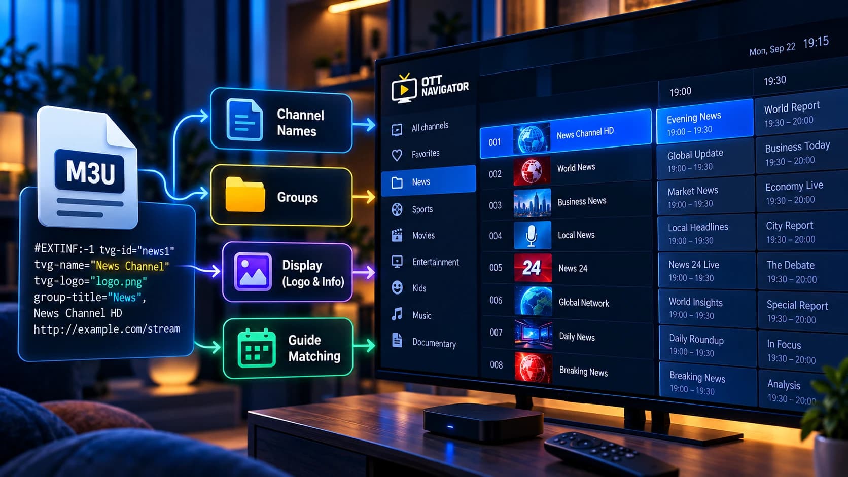 OTT Navigator playlist metadata and channel organization guide