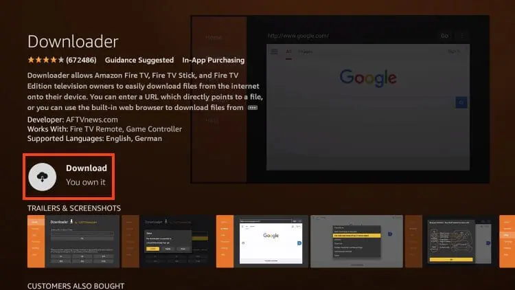 Fire TV preparation screen for installing OTT Navigator